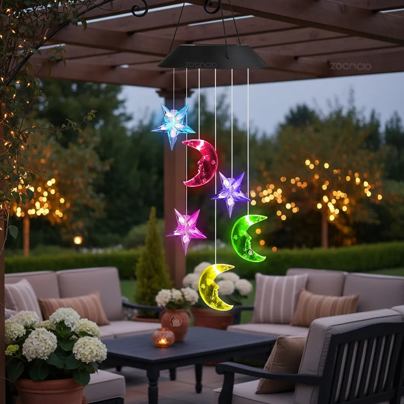 Vista 3 de Movil De Viento Solar Decorativo Luces - DISEÑO: Luna Estrellas